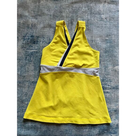 Lululemon Yellow Black White Deep V Faux Wrap Front Athletic Tank Top Size 6 - Picture 6 of 7